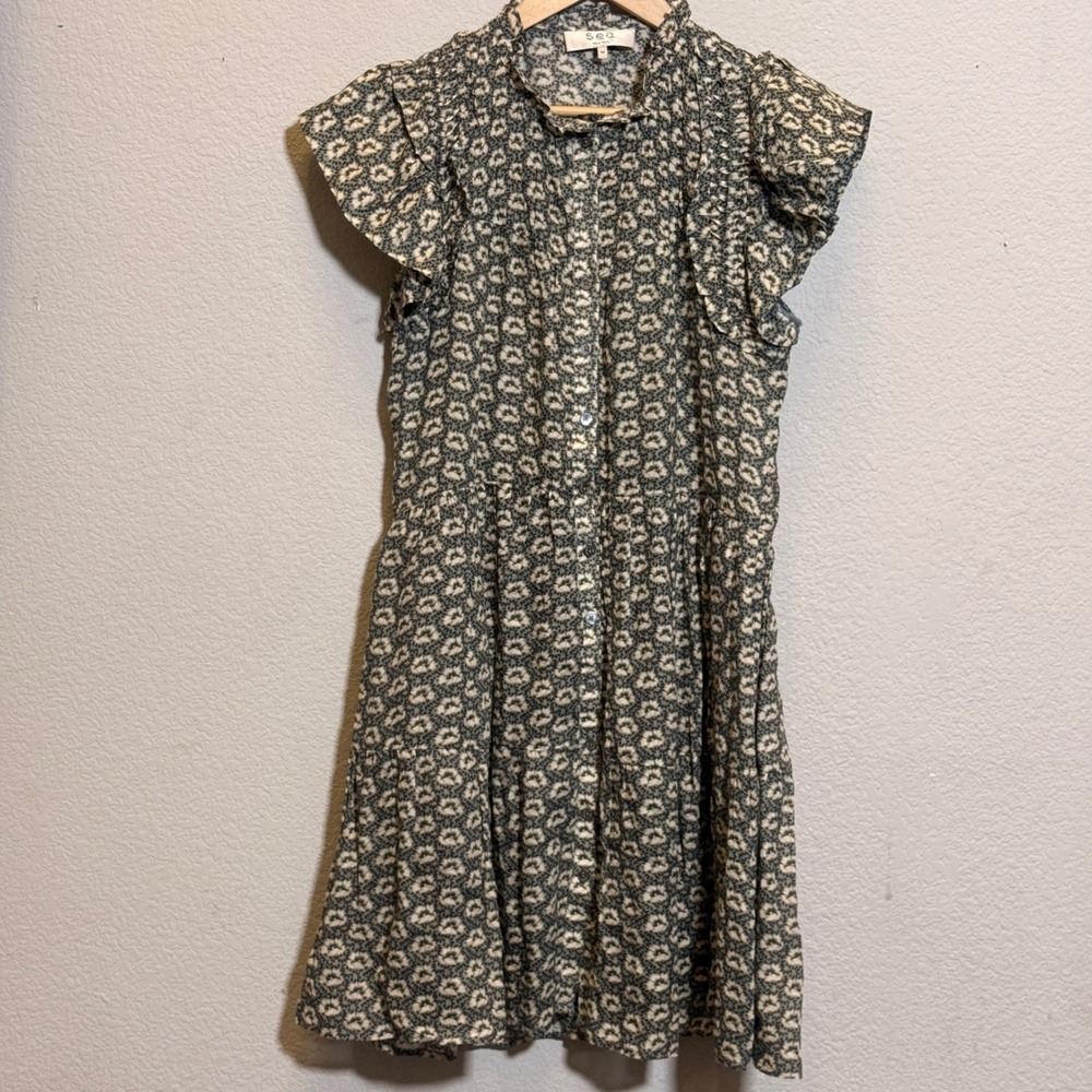 Sea New York Ramie Floral Tiered Mini Dress Womens M Ruffle Flutter Sleeve